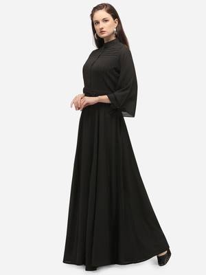 Black Solid A-Line Dress 3