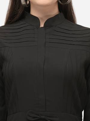Black Solid A-Line Dress 4