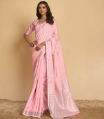 Light pink plain linen saree with blouse