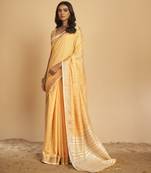 Orange plain linen saree with blouse