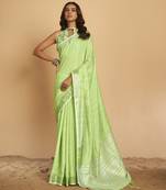 Light green plain linen saree with blouse