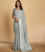 Grey plain linen saree with blouse