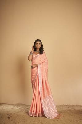 Pink plain linen saree with blouse 1