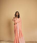 Pink plain linen saree with blouse
