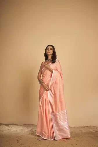 Pink plain linen saree with blouse