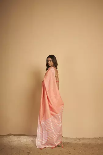 Pink plain linen saree with blouse