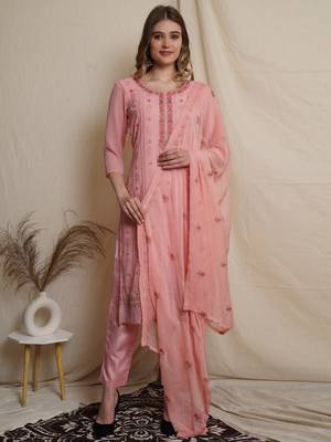Pink embroidered georgette salwar 1