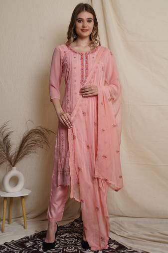 Pink embroidered georgette salwar