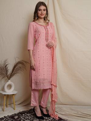 Pink embroidered georgette salwar 2