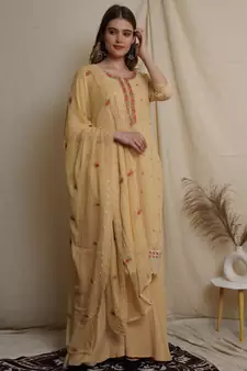 Yellow embroidered georgette salwar