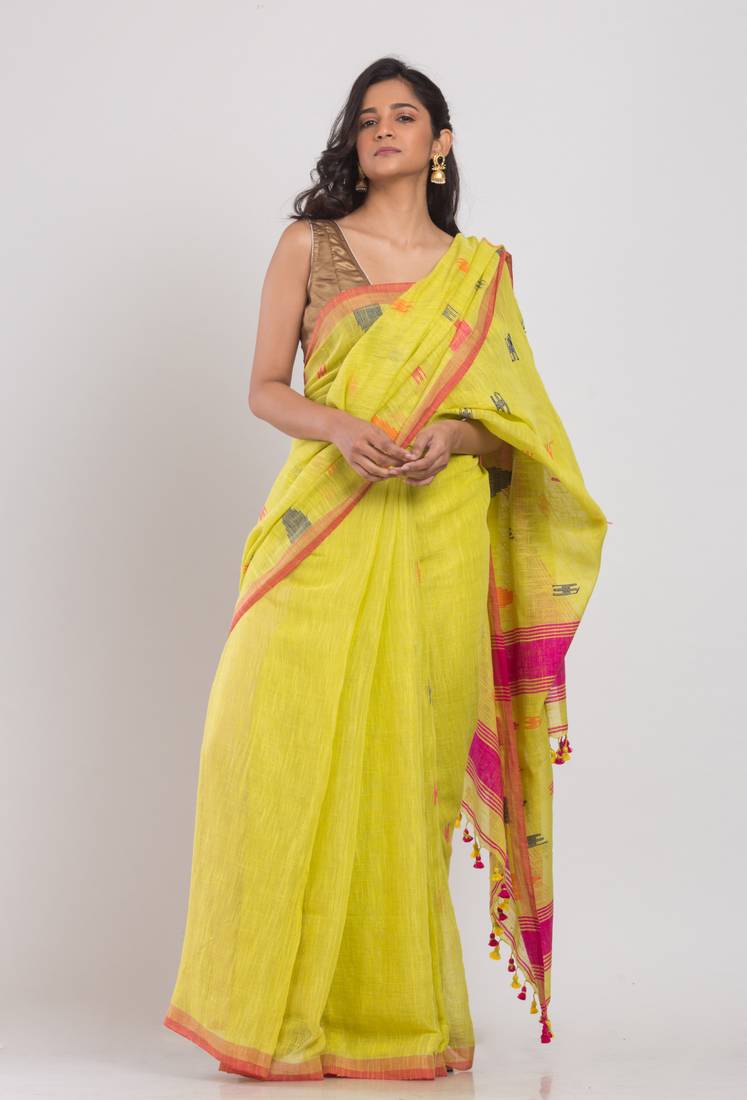 Yellow Soft Cotton Handwoven Cotton Saree