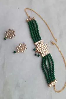 Green pearl necklace set