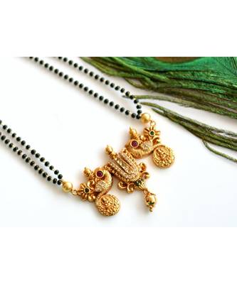 Matte Finish Cz Ruby-green Nama-peacock Designer Mangalsutra dj-32719 2
