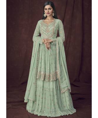 Turquoise Georgette Pakistani Salwar Kameez 1