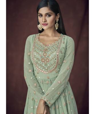 Turquoise Georgette Pakistani Salwar Kameez 2