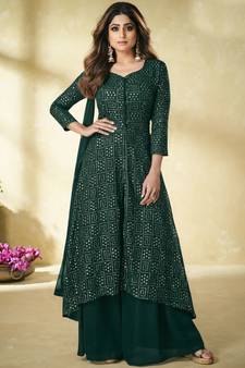 Shamita Shetty Dark Green Georgette Pakistani Salwar Kameez