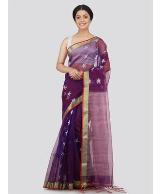 PinkLoom Women's purple hand woven silk-sarees With Blouse 1