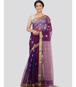 PinkLoom Women's purple hand woven silk-sarees With Blouse
