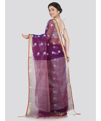 PinkLoom Women's purple hand woven silk-sarees With Blouse 3