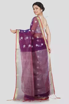 PinkLoom Women's purple hand woven silk-sarees With Blouse