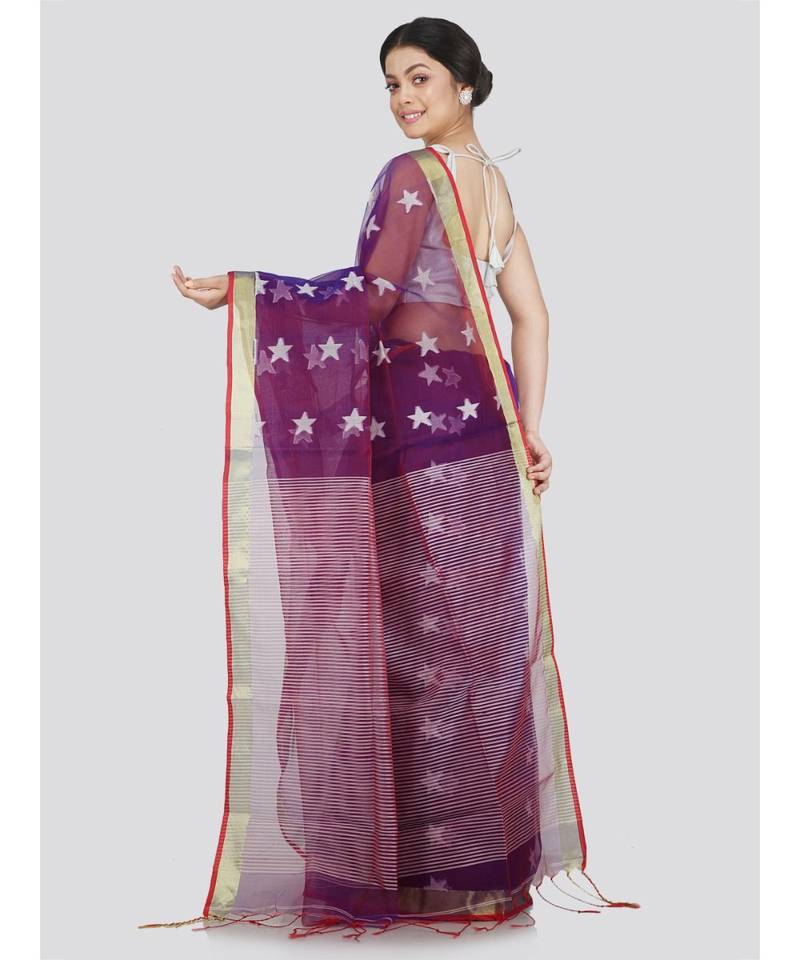 PinkLoom Women's purple hand woven silk-sarees With Blouse