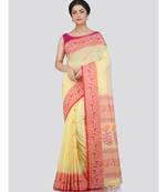 PinkLoom Women's yellow hand woven cotton-sarees With Blouse