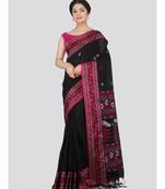 PinkLoom Women's black hand woven cotton-sarees With Blouse