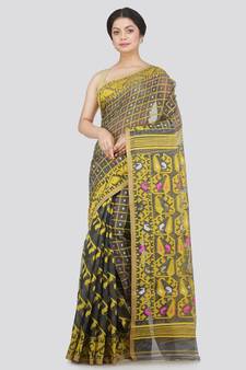 Pinkloom Women'S Grey Hand Woven Jamdani-Sarees Without Blouse