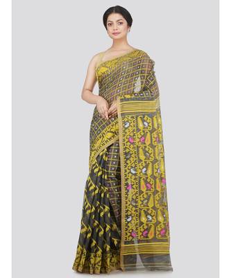 Pinkloom Women'S Grey Hand Woven Jamdani-Sarees Without Blouse 1