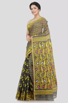 Pinkloom Women'S Grey Hand Woven Jamdani-Sarees Without Blouse