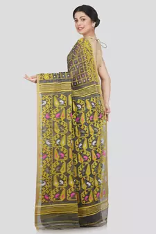 Pinkloom Women'S Grey Hand Woven Jamdani-Sarees Without Blouse