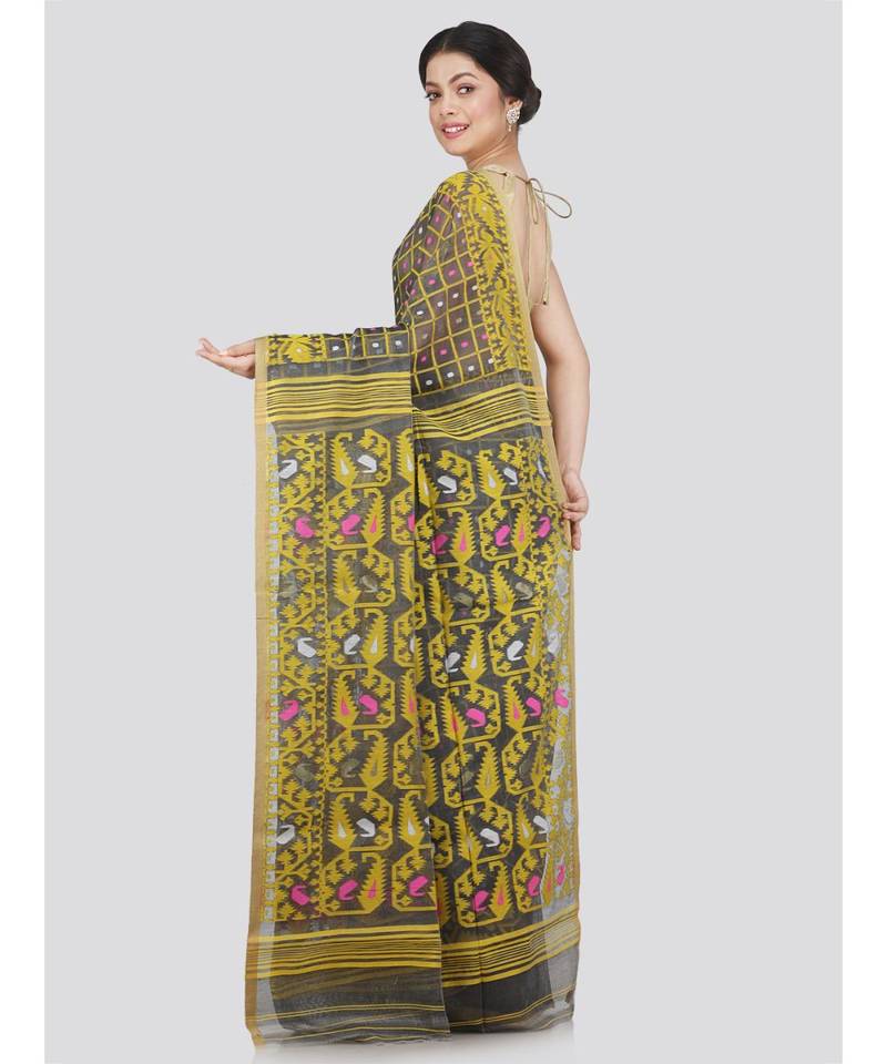 Pinkloom Women'S Grey Hand Woven Jamdani-Sarees Without Blouse