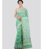 Pinkloom Women'S Green Hand Woven Jamdani-Sarees Without Blouse