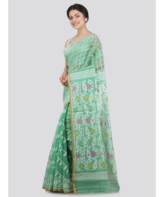 Pinkloom Women'S Green Hand Woven Jamdani-Sarees Without Blouse 2