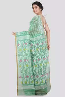 Pinkloom Women'S Green Hand Woven Jamdani-Sarees Without Blouse
