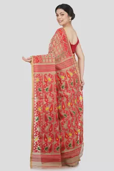 Pinkloom Women'S Beige Hand Woven Jamdani-Sarees Without Blouse