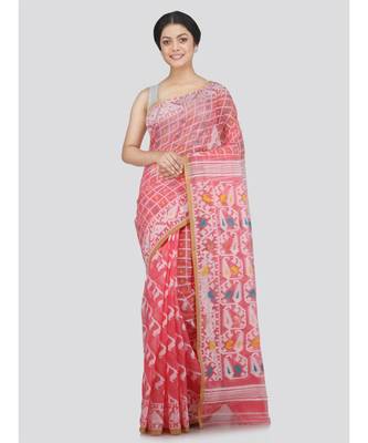 Pinkloom Women'S Pink Hand Woven Jamdani-Sarees Without Blouse 1