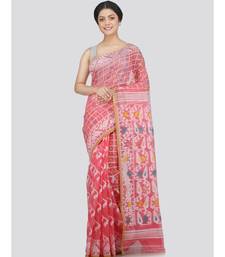 Pinkloom Women'S Pink Hand Woven Jamdani-Sarees Without Blouse