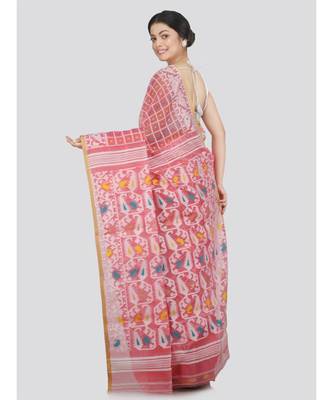 Pinkloom Women'S Pink Hand Woven Jamdani-Sarees Without Blouse 3