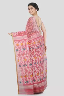 Pinkloom Women'S Pink Hand Woven Jamdani-Sarees Without Blouse