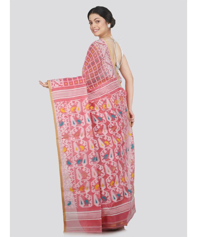 Pinkloom Women'S Pink Hand Woven Jamdani-Sarees Without Blouse