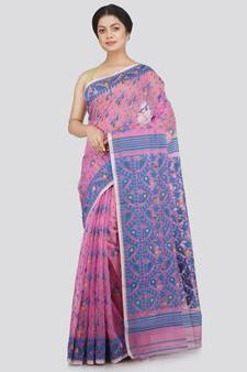Pinkloom Women'S Pink Hand Woven Jamdani-Sarees Without Blouse