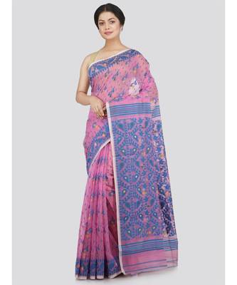 Pinkloom Women'S Pink Hand Woven Jamdani-Sarees Without Blouse 1