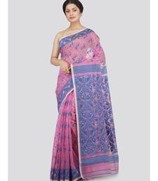 Pinkloom Women'S Pink Hand Woven Jamdani-Sarees Without Blouse