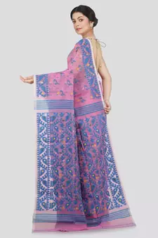Pinkloom Women'S Pink Hand Woven Jamdani-Sarees Without Blouse