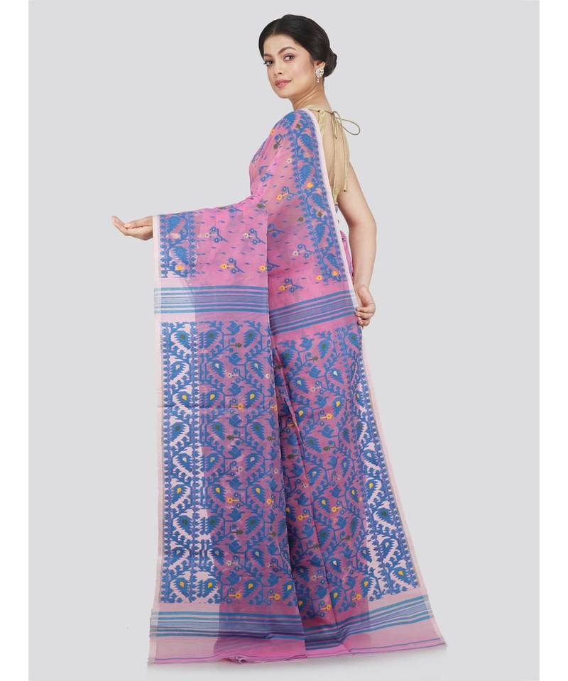 Pinkloom Women'S Pink Hand Woven Jamdani-Sarees Without Blouse