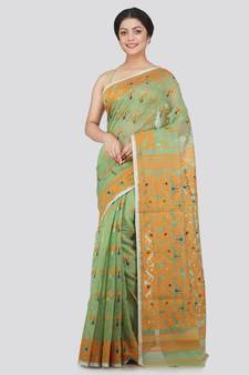 Pinkloom Women'S Green Hand Woven Jamdani-Sarees Without Blouse