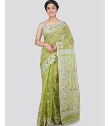 Pinkloom Women'S Green Hand Woven Jamdani-Sarees Without Blouse