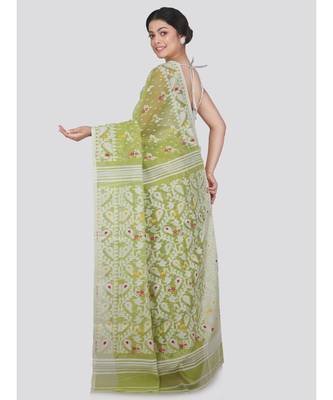 Pinkloom Women'S Green Hand Woven Jamdani-Sarees Without Blouse 3
