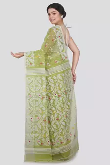 Pinkloom Women'S Green Hand Woven Jamdani-Sarees Without Blouse